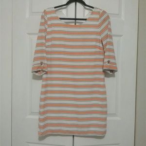 Coral and Blue Striped  Pink Owl Shift Dress